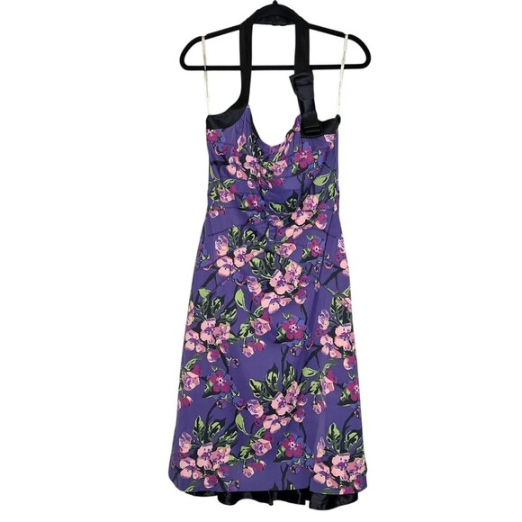 Karen Millen Purple Floral Halter Dress US 10 NWT - Picture 9 of 14